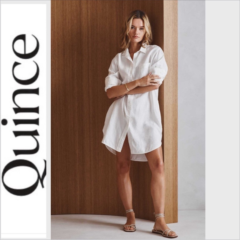 Quince 100% European Linen Shirt Dress Sz S White